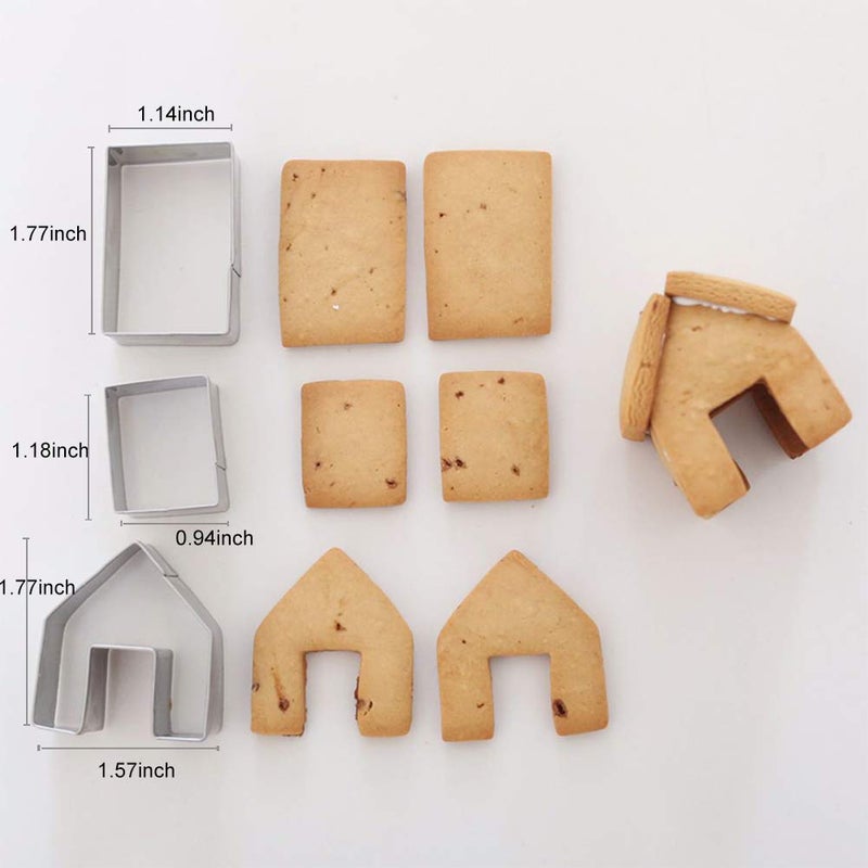 SIENON Gingerbread House Cookie Cutter Set 3pcs, 3D Stainless Steel Mini Christmas House Cookie Cutter Kit, Ginger bread Biscuit Cookie Mold Mug Topper, Xmas Holiday DIY Baking Tools - Image 4